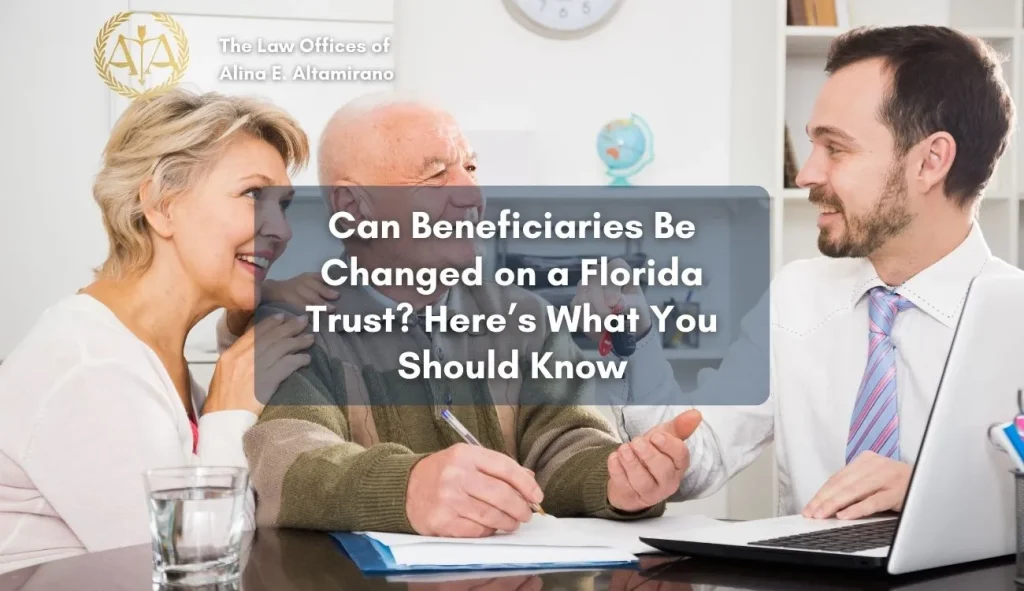 Florida estate planning attorney explaining Florida trust beneficiary changes to an elderly client